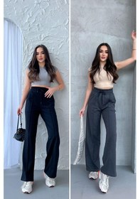 Resim Siyah-antrasit Kadın Mevsimlik Salaş Geniş Paça Yüksek Bel 2'li Eşofman Altı Siyah 