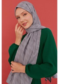 Resim Mirsoy Scarf Kazayağı Desen İpeksi Jakar Şal - Koyu Gri Koyu Gri 