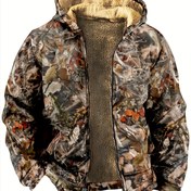 Resim Erkekler İçin Sonbahar ve Kışlık Moda Baskılı Polar Astarlı Fermuarlı Kapüşonlu Sıcak Ceket, Soğuk Hava Ceketi, Yazlık Dış Giyim, Trend Tasarım, Makinede Yıkanabilir Uzun Kollu Sweatshirt, Şehir Stili Erkek Giysi 