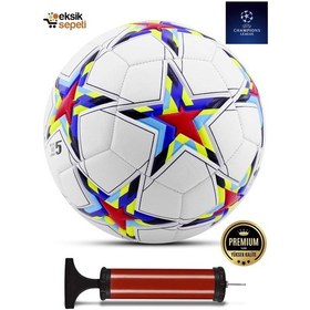 Resim Uefa Şampiyonlar Ligi Futbol Topu 4 Astarlı No:5 480 Gr + Pompa Hediyeli X500 Çok Renkli 