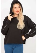 Resim Kadın Siyah Kolları Biye Detaylı Kapşonlu Sweatshirt 65n35301-siyah Siyah 