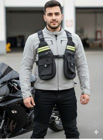 Resim Motosiklet Göğüs Çantası Yeni Nesil Ayarlanabilir Kayışlı Klipsli Yelek Tipi Suya Dayanıklı Çanta Siyah 
