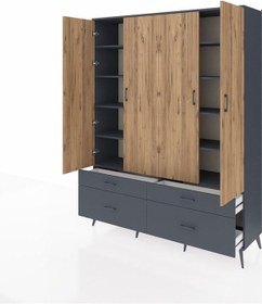 Resim Hyperion Gardrop 10 Raflı 4 Çekmeceli 4 Kapaklı 176x44x221 Antrasit-çam/antrasit Çam/antrasit 