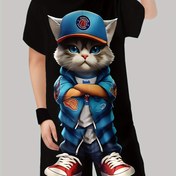 Resim Erkek Çocuklar için Şık 3D Baskılı Rahat Kazak Kısa Kollu T-Shirt ve Şort Takımı, Açık Hava T-Shirt ve Şort Kıyafeti Erkek Çocuklar için, Açık Hava için 