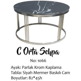 Resim Brc C Orta Sehpa Model 1066 Siyah Mermer Temper Cam Metal Transmi 