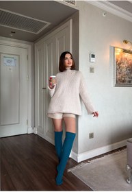 Resim LAGRANZE Cozy Line Premium Kadın Diz Üstü Jakarlı Çorap 