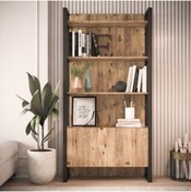 Resim Robin Home Kapaklı Metal Ayaklı Dolaplı Raflı Kitaplık 