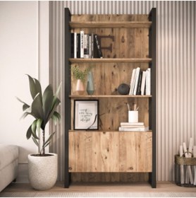 Resim Robin Home Kapaklı Metal Ayaklı Dolaplı Raflı Kitaplık 