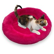 Resim Oto Aksesuarcım Yumuşak Tüylü Peluş Yuvarlak Evcil Hayvan Kedi Yatağı Minder 50cm Fuşya Pembe 