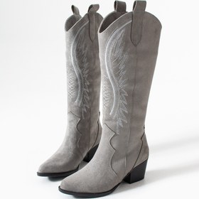 Resim Gökçe Shoes Dorian Füme Süet Nakış Detay Kadın Western Çizme 