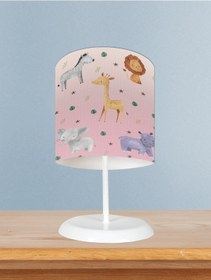 Resim Mekta Home Bebek Ve Çocuk Odası Safari Desenli Pembe Abajur 