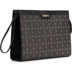Resim Kadın Siyah Bahels Monogram Portföy Kulplu Clutch Çanta 