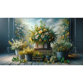 Resim Venspor Çiçek Aranjmanlı ve Ahşap Kasalar Temalı Arkaplan, 200X150CM, Fon, Duvar Örtüsü 