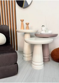 Resim ASELYA HOME Ahşap 3’lü Set Mantar Yan Sehpa Modern Renkli Fiskos Zigon Çiçeklik 