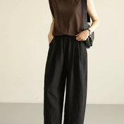Resim Kadınlar İçin Hafif Rayon Pantolon - Yapışmaz Dokunuşlu Geniş Paça, Bej Şık Ofis ve Günlük Kullanım, Makinede Yıkanabilir İlkbahar/Yaz Alt Giyim, Rahat Kesim, Fonksiyonel Cepli 
