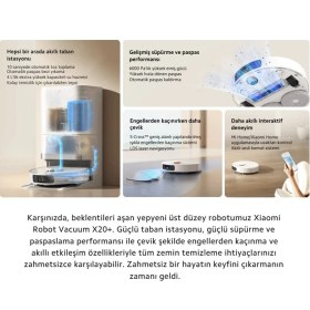 Resim Xiaomi Istasyonlu -Kendini Temizleyen 6000PA Sesli Kontrol Robot Vacuum X20 Plus-Hepsi Bir Arada Akıllı Temizlik Robotu 