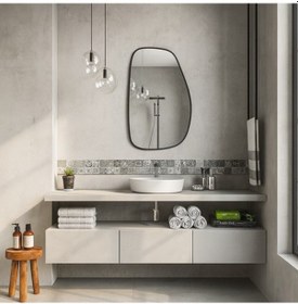 Resim 60x96 Cm Modern Organik Form Banyo Aynası Siyah Çerçeveli Asimetrik Duvar Aynası Minimalist Şık Dekor Ayna Siyah 