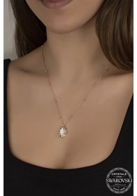 Resim Union Swarovski Crystal Kadın Oval Rose Gümüş Kolye 