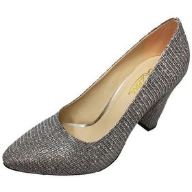 Resim Gizem 366-21 Simli Kalın Topuk Stiletto Kadın Ayakkabı Platın 