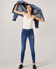 Resim Skinny Fit Jean - Normal Bel Dar Kesim Dar Paça Pantolon Pamuklu 