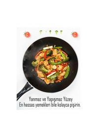 Resim Bonetti Granit Siyah Wok Tava 28 Cm Yapışmaz Yüzey Siyah 