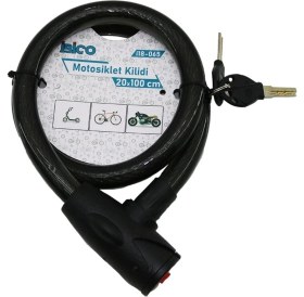 Resim Anahtarlı Aç-Kapa Kilit Kapaklı Motor - Bisiklet Kilit Çelik Tel Siyah Şeffaf Kılıf 20MMX100CM (4887) 