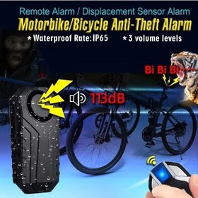 Resim Siyah 113db Kablosuz Bisiklet Alarmı Uzaktan Kumandalı Hırsızlık Önleyici Titreşim Motosiklet Ve Araç Güvenliği Aaa Pille Çalışır 