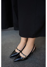 Resim Rennes Toka Detaylı Sivri Burun Kemer Bağlı Kadın Topuklu Ayakkabı Siyah 