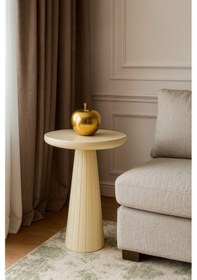 Resim Krem Renk Doğal Masif Mantar Sehpa Şık Ve Minimal Yan Sehpa - Coffee Table - Zigon Bej 