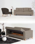 Resim Velura Home & Living Nola Koltuk Takımı 3+1 & Bazalı Yataklı Koltuk & Kanepe - Keten 