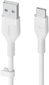 Resim Belkin BoostCharge Flex Silicone USB-C - USB-A Kablosu (2 m), iPad Pro, Galaxy S21, Ultra, Plus, Note 20, Pixel ve Diğer Aygıtlar için USB-IF Onaylı USB-C Şarj Kablosu - Beyaz 