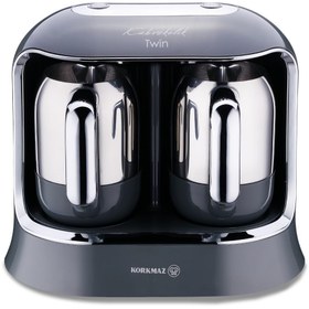 Resim Korkmaz Kahvekolik Twin Cosmica Krom Kahve Makinesi A861-09 