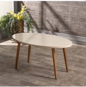 Resim Zigon Sehpa Ve Orta Sehpa Set Ahşap Torna Elips Krem 