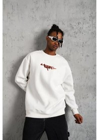 Resim Erkek 3 İplik Gangster Baskılı Sweatshirt - Beyaz 001 