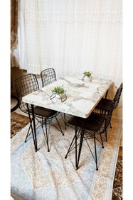 Resim YusGos Yemek Masası Mutfak Masa 4 Kişilik Tel Sandalye Yeni Model Sandalye 70/110 Masa Ve 4 Adet Sandalya 