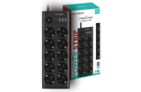 Resim Type-C Port Girişli Akım Korumalı 10'lu Priz, 3 Usb, 1 Type-C Giriş, Isıya Dayanıklı, Ftr-14 Grup Priz, Çoklu Uzatma Kablo (Siyah) 