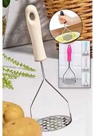 Resim Pratik Renkli Saplı Patates Ezeceği Metal Patates Ezici Paslanmaz Ezici 1650 