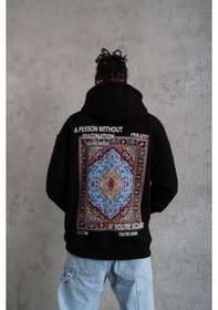 Resim Erkek Kilim Desen Kapüşonlu - Siyah renkli Siyah 