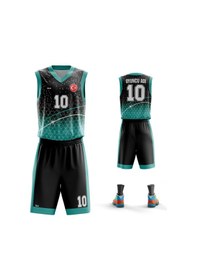 Resim Basketbol Forması Turkuaz & Siyah Model B2402 - Kişiye Özel İsim Ve Numara Yazılabilir Dijital Baskı Turkuaz 