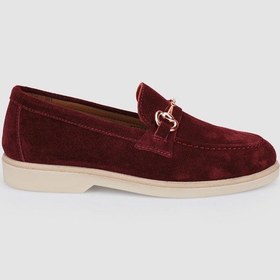 Resim Hakiki Deri Bordo Süet Kadın Loafer Bordo 