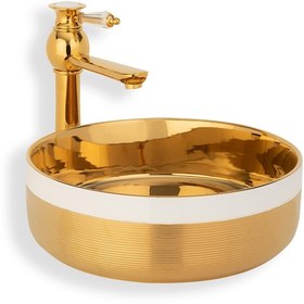 Resim Lena Tezgah Üstü Lavabo Altın&Beyaze-4000A 