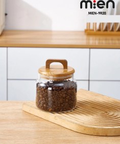 Resim Mien Akasya Kapaklı Borosilikat Cam Kavanoz 850 Ml Ahşap - Şeffaf 