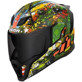 Resim Icon Airflite GP23 Kapalı Motosiklet Kaskı Siyah / Yeşil / Turuncu 
