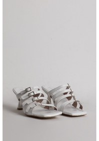 Resim Dericlub 714 Hakiki Deri Kadın Topuklu Terlik Beyaz 