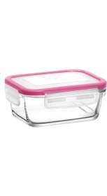 Resim Şeffaf Cam Kahvaltılık Saklama Kabı Seti 6'lı 400CC Pembe Kapak 