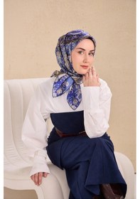 Resim Silk Home Twill İpek Eşarp Art Desen Mavi Gri 90x90 11512-37 