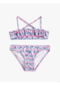 Resim Koton Bikini Takımı Fırfırlı İnce Askılı Pembe Desenli 4skg00001mm Pembe 