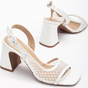 Resim Kadın Topuklu Sandalet Beyaz Yan Fileli Rugan-3876 Beyaz 