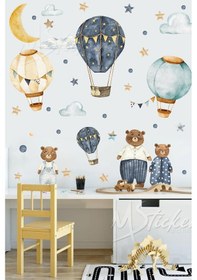 Resim MSticker Ayıcıklar Ve Uçan Balonlar Çocuk Bebek Odası Duvar Sticker Seti - Ayıcıklar Ve Balonlar 