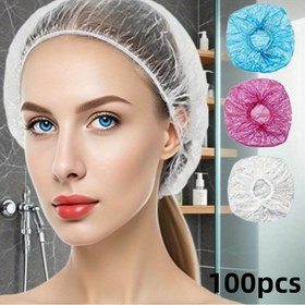 Resim 100 Adet Tekli Paketlenmiş Su Geçirmez Duş Bone - Toplu Ambalaj Yok (Kalın ve Dayanıklı İplik, Elastik) Pembe, Beyaz, Mavi Renklerde Havuz, Spa, Kuaför, Ameliyat, Saç Şampuanlama İçin 